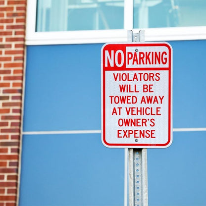 T&R (4 Pack) Large No Parking Sign, Violators Will Be Towed Away at Vehicle Owner's Expense Sign, 18" x 12" Engineer Grade Reflective Sheeting, Rust Free Aluminum, Weather Resistant, Waterproof, Fade Resistant, 2 Pre-drilled Holes