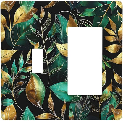 Outlet Covers Vintage Dark Green Vine Leaf Golden Plants 1 Toggle 1 Rocker Combination Decorative Wall Plate Electrical Switch Plates Light Switch Cover Plate for Bed Room Cabin Decor