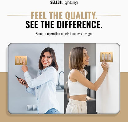 3-Gang Satin Brass Wall Plate, Electrical Receptacle Wall Outlet Faceplate, GFI/Rocker Decorator Light Switch Cover