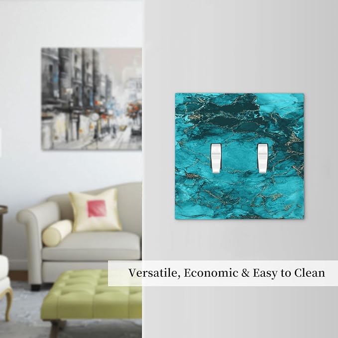 Decorative Light Switch Plate Covers Modern Abstract Turquoise Blue Marble Texture 2 Gang Wall Plate Double Toggle Double Light Switch Covers for Bathroom Home Decor （2 Pack）