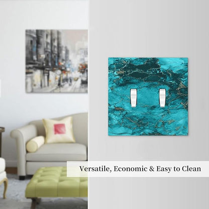Decorative Light Switch Plate Covers Modern Abstract Turquoise Blue Marble Texture 2 Gang Wall Plate Double Toggle Double Light Switch Covers for Bathroom Home Decor （2 Pack）