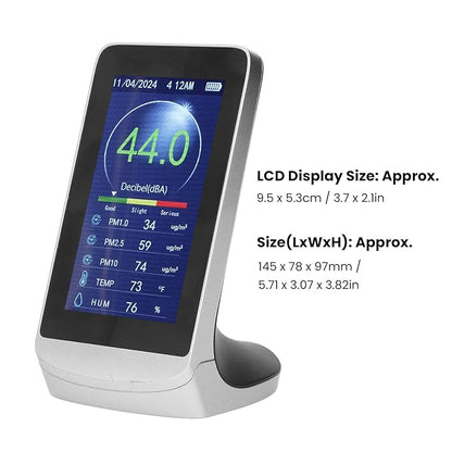 Decibel Meter with Large LCD Display, Multifunctional Sound Level Reader 30-130db, Temp Humidity PM2.5 Monitor - Sensor, Wall Hanging or Desktop Use, Ideal for Ho