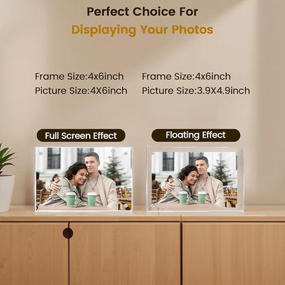 JOHOUSE 2 Pack 4 x 6 Acrylic Picture Frames, Double Sided Magnetic Photo Frames Self Standing Frameless Transparent for Desktop Display Gifts for Women