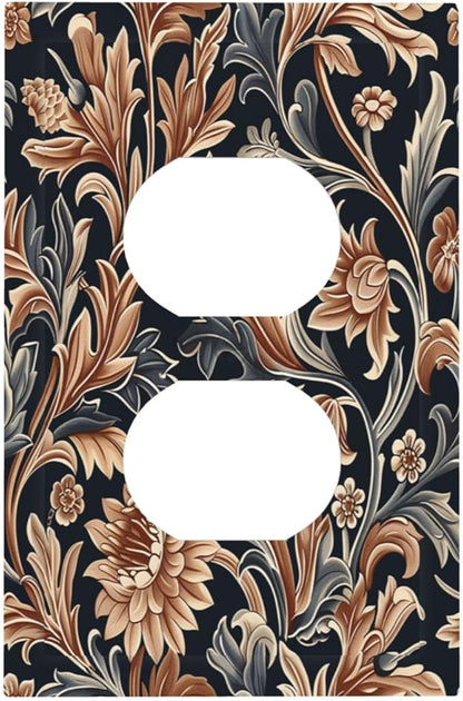 Outlet Covers Vintage Grey Plant Leaves Brown Flowers 1 Gang Duplex Wall Plate Decorative Switch Plates Electrical Receptacle Faceplate Light Switch Cover for Bedroom Home Decor
