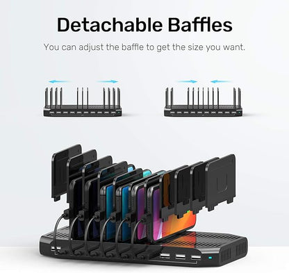 【10PCS】 Unitek Multi Charging Station, 10-Port USB Charger for Multiple Device with SmartIC Tech and Adjustable Dividers, Organizer Stand Compatible with iPad, Tablet, iPhone - 10PCS, White