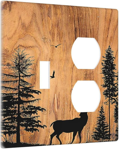 Wallplates Rustic Farmhouse Orange Brown Pine Tree Deer Wood Grain 1 Toggle 1 Duplex Switch Plate Electrical GFCI Faceplate Decorative Light Switch Covers for living Room Cabin Decor