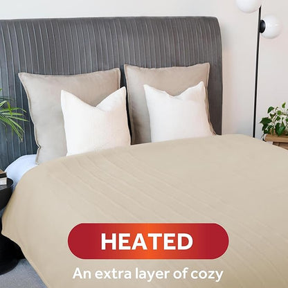 Sunbeam Royal Ultra Fleece Heated Electric Blanket Queen Size, 90" x 84", 12 Heat Settings, 12-Hour Selectable Auto Shut-Off, Fast Heating, Machine Washable, Warm and Cozy, Pebble