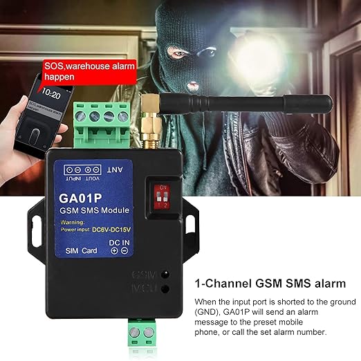 1-Channel GSM SMS Alarm, Power Failure Alert, Customizable Alarm Message, Smart & Slim Design, Wide Sensor Compatibility with Door Magnetic Switch, Gas Detector, Water Level Sensor