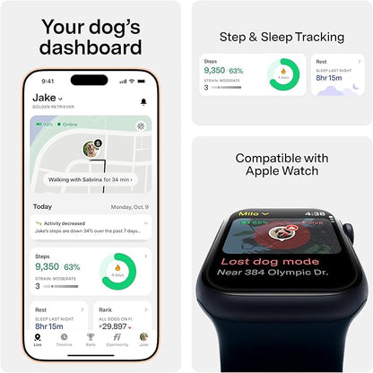 New Fi Series 3+ Smart Dog Tracker Collar [12 Month Membership Included] GPS Tracker for Dogs with Health & Behavior Monitoring, Escape Alerts, Waterproof, LED, Apple Watch Compatible (Pink, Large)