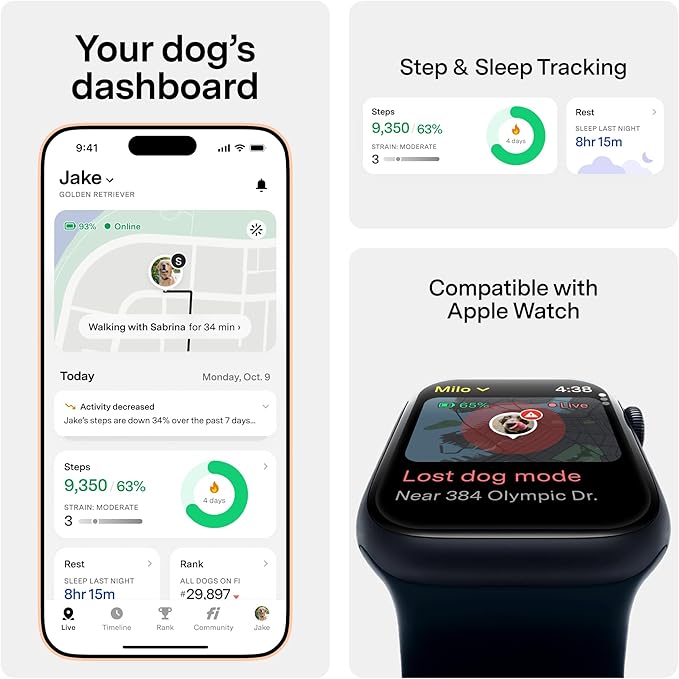 New Fi Series 3+ Smart Dog Tracker Collar [12 Month Membership Included] GPS Tracker for Dogs with Health & Behavior Monitoring, Escape Alerts, Waterproof, LED, Apple Watch Compatible (Pink, Medium)