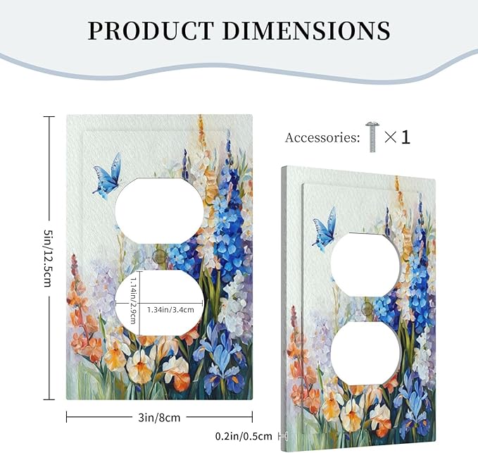 Decorative Outlet Covers Rustic Colorful Floral Garden Flowers 1 Gang Duplex Light Switch Cover Plate Unique Wall Plate Electrical Switch Plate Covers for Country Bedroom Home Decor