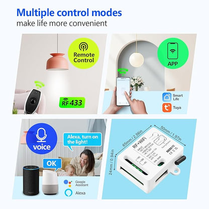 DieseRC Tuya 1 Channel WiFi Smart Switch, DC 5V 12V 24V 36V Passive Output Relay Module, with 2X RF Remote Control, Compatible with Alexa/Google Home
