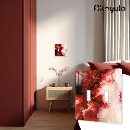 Rich Burgundy Marble Acrylic Light Switch Wall Plate Plates Decorative Electrical Outlet Cover Plates Acrylic Double Wall Outlet Covers Switch Plates