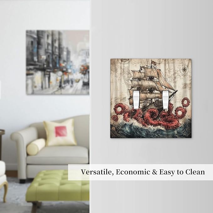 Decorative Switch Plates Vintage Octopus Ocean Sailboat Bizarre Adventure 2 Gang Double Toggle Wall Plate Outlet Light Switch Cover Electrical Faceplate for Bathroom Kids room Decor