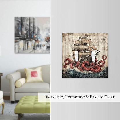 Decorative Switch Plates Vintage Octopus Ocean Sailboat Bizarre Adventure 2 Gang Double Toggle Wall Plate Outlet Light Switch Cover Electrical Faceplate for Bathroom Kids room Decor