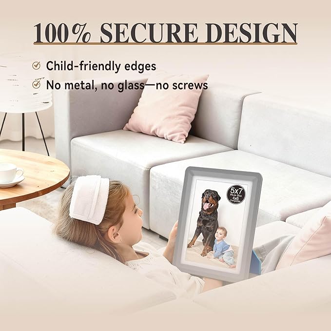 Dark Gray 5x7 Picture Frame with Acrylic Front 6 Pack, ABS Frame for 5x7 or 4x10 Photos, Shatterproof UV-Resistant Tabletop Photo Frame, Vertical/Horizontal Display for Home Décor