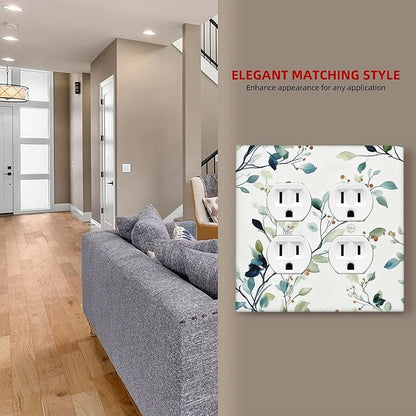 Decorative Outlet Covers Rustic Eucalyptus Leaf Geen Sage Leaves 2 Gang Light Switch Cover Plate Double Duplex Wall Plates for Electrical Outlets Switch Plate Covers for Bedroom Home Decor