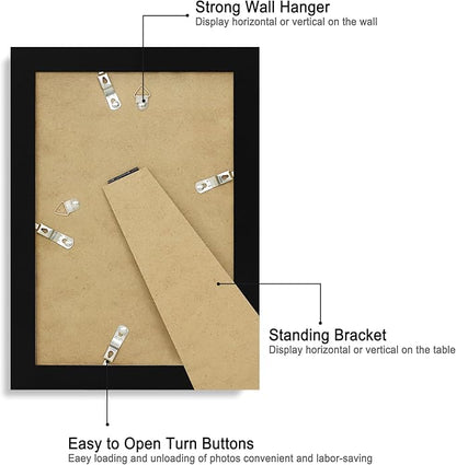 iRahmen 6x9 Picture Frame with HD Tempered Glass, Display Pictures 5x8 with Mat or 6 x 9 Without Mat, Wood Photo Frames for Tabletop and Wall Mount (Black, 1 Pack)