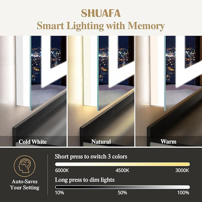 72X36 Inch LED Bathroom Mirror with Lights, Frontlit+ Backlit Bathroom Vanity Mirror for Wall, Ultra-Clear Tempered Glass, Shatter-Proof, Anti-Fog and Memory Function, ETL Listed