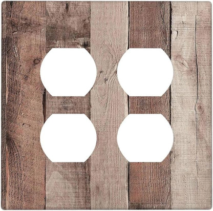 Outlet Covers Retro Wood Brown Farmhouse Barn Wooden 2 Gang Double Duplex Decorative Light Switch Covers Electrical Wallplates Socket Faceplate for Farmhouse Cabin Decor