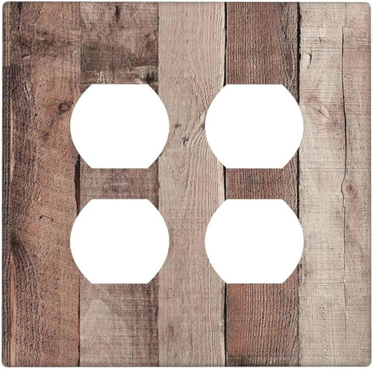 Outlet Covers Retro Wood Brown Farmhouse Barn Wooden 2 Gang Double Duplex Decorative Light Switch Covers Electrical Wallplates Socket Faceplate for Farmhouse Cabin Decor