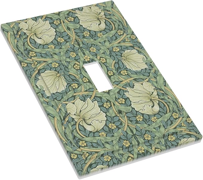 Decorative Light Switch Cover Vintage Floral Plant Sage Green William Morris 1 Gang Single Toggle Decorator Outlet Wall Plate Device Electrical Faceplate Switchplates for Bedroom Home Decor