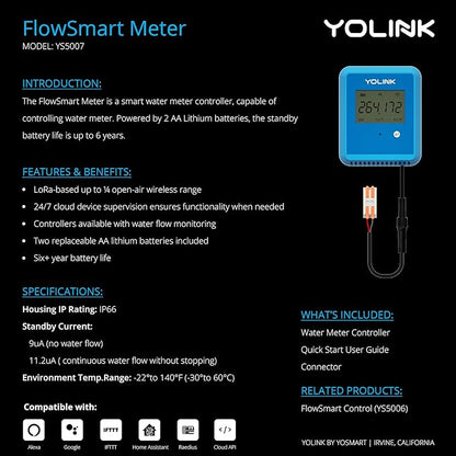 YoLink FlowSmart NSF Smart Water Monitor and Leak Detection: 1 Inch Advanced Smart Home Water Meter, Hub Included