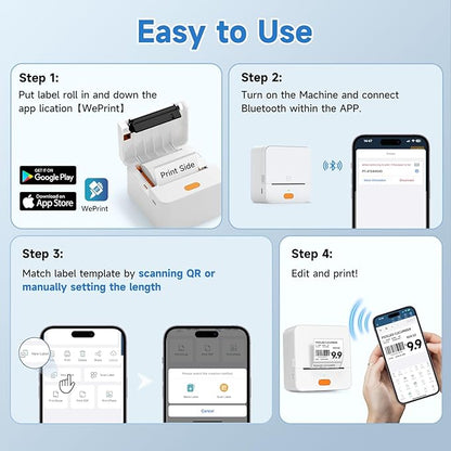 Label Maker Machine P1 2 Inch Thermal Printer Portable Bluetooth Shipping Label Printer Sticker Maker Labeling Machine Home Office School Business Use Rechargeable White