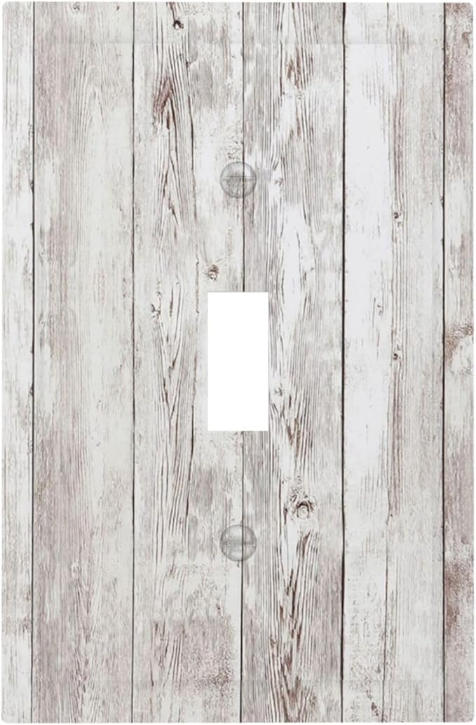 Decorative Light Switch Cover Rustic Vintage White Wood Grain 1 Gang Single Toggle Device Electrical Faceplate Switchplates Decorator Outlet Wall Plate for Farmhouse Home Decor