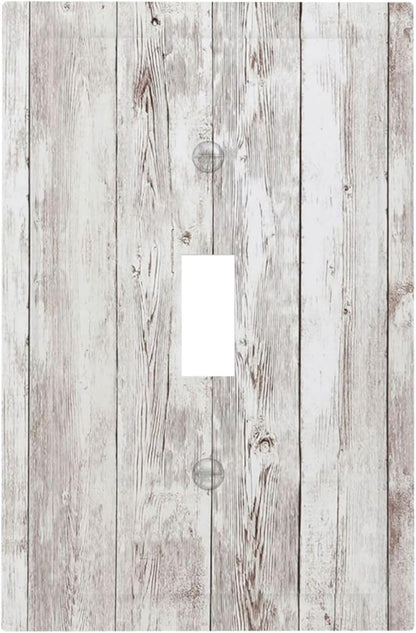 Decorative Light Switch Cover Rustic Vintage White Wood Grain 1 Gang Single Toggle Device Electrical Faceplate Switchplates Decorator Outlet Wall Plate for Farmhouse Home Decor