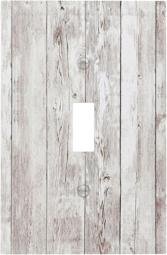 Decorative Light Switch Cover Rustic Vintage White Wood Grain 1 Gang Single Toggle Device Electrical Faceplate Switchplates Decorator Outlet Wall Plate for Farmhouse Home Decor