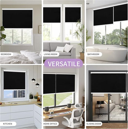 Astomi Motorized Blinds with Remote - Blackout Smart Roller Shades Compatible with Alexa & Goggle Home, Solar Rechargeable, Custom Size 22" - 100" for Indoor Window, Midnight Black