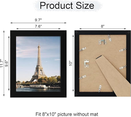 iRahmen 8x10 Picture Frame with HD Tempered Glass, Wood Photo Frames for Tabletop and Wall Mount (Black, 1 Pack)