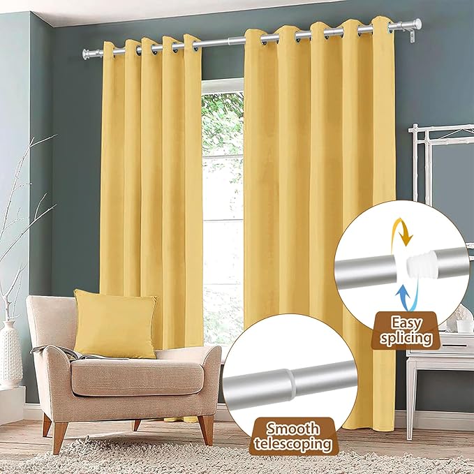 TONIAL Curtain Rod 32 to 58 Inch(2.6-4.8ft), Telescoping Splicing 3/4 Drapery Rods for Windows 20 yo 54 Inches, Decorative Single Rod with Small Cap Finial, Silver