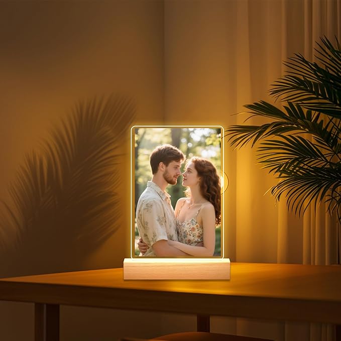 Personalized Picture Frames with Photo, Custom Photo Frame with Night Light, Customized Girlfriend Photo Gifts, Ideal Gift for Couples Anniversary Birthday Mom Dad Him Her