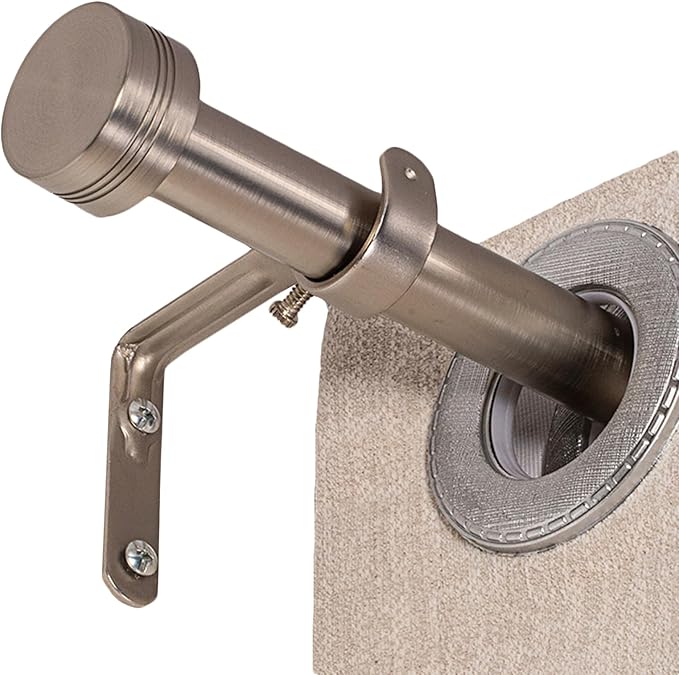 Brushed Nickel Curtain Rod for Windows 18 to 45 Inches, 1 Inch Adjustable Drapery Pole, Heavy Duty Outdoor/Indoor Modern Curtain Rods, Easy Installation(Satin Nickel 18"-45")