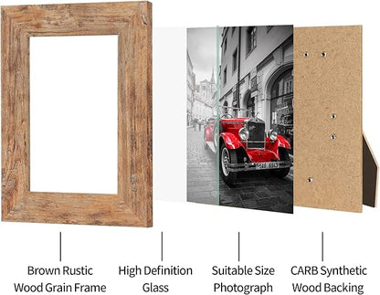 iRahmen 4x6 Picture Frame Set of 4, High Definition Real Glass 4 x 6 Photo Frames for Tabletop Display and Wall Mounting (Distressed White+Oak+Rustic Brown+Black)