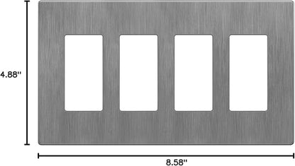 LIDER Brushed Finish Decorator Switch Cover, Screwless Wall Plate, Mid-Size 4-Gang 4.88" x 8.58", Unbreakable Polycarbonate Thermoplastic, UL Listed, LSWP-34M-BGY, Brushed Gray