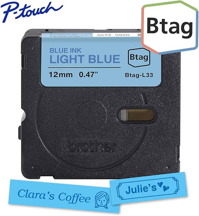 Brother Genuine P-Touch Btag BTAGL33 Blue on Light Blue Label Tape ~1/2in by 13.1ft (12mm x 4m)