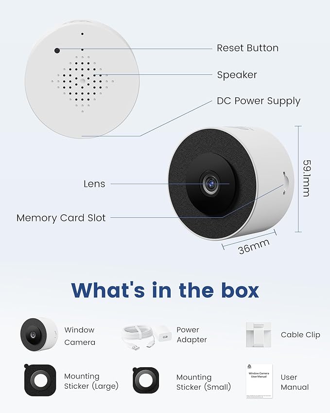 3MP 2K Window Camera, WiFi6 Indoor Camera for Home Security, with Full-Color Night Vision, AI Person/Vehicle/Motion Detection, 24/7 Recording, Easy & Quick Install, Replaces Outdoor Cameras