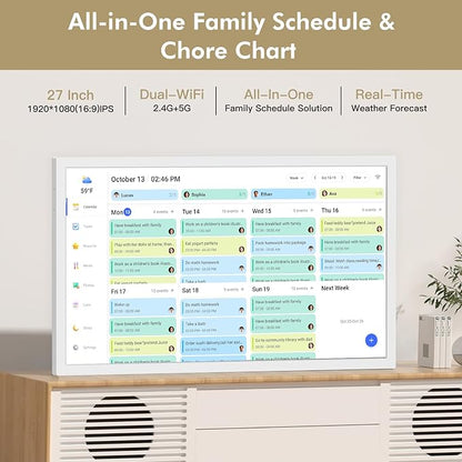 27”Smart Digital Calendar Family Meal Wall Planner - Touchscreen Interactive Calendar, Dual Mode Smart Calendar and Photo Frame, To-do Organizer, Reward System, Sync Online Calendars, Wall Mounted