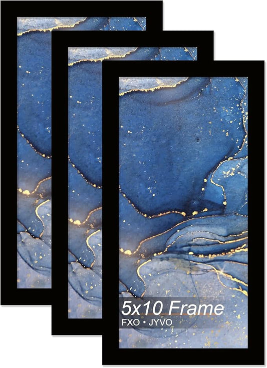 5x10 Picture Frame Set of 3, Black Frame for 5 x 10 Inch Picture Poster Photo, Light Weight and High Transparent 5 by 10 Frame for Wall - 3 Pack/Black/5"x10"