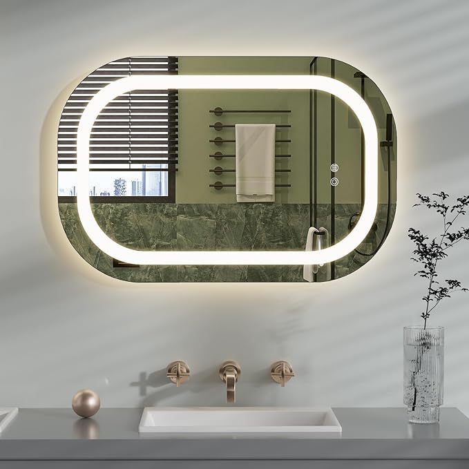 40" x 24" LED Bathroom Mirror with Lights, Lighted Bathroom Mirrors 3 Colors Temperature Dimmable Wall Mirror, Backlit + Front Lit, Anti-Fog Lighted Vanity Mirror, Memory Waterproof