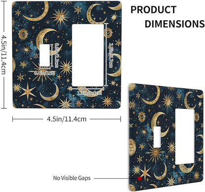 Outlet Covers Modern Abstract Sky Blue Gold Moon Sun Star 1 Toggle 1 Rocker Combination Decorative Wall Plate Electrical Switch Plates Light Switch Cover Plate for Bedroom Kids room Decor