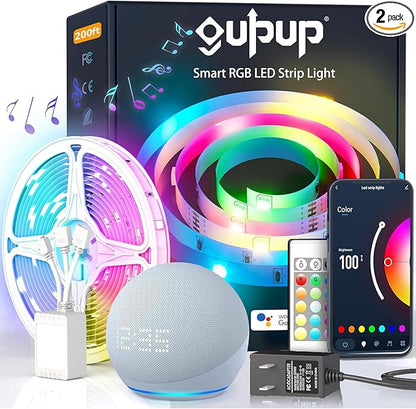 GUPUP 200ft LED Strip Lights WiFi, Compatible with Alexa & Google Assistant, 2 Rolls of 100ft RGB Led Light Strip,Color Changing, Music Sync Tape Lighting for Bedroom, Party, Home Decor