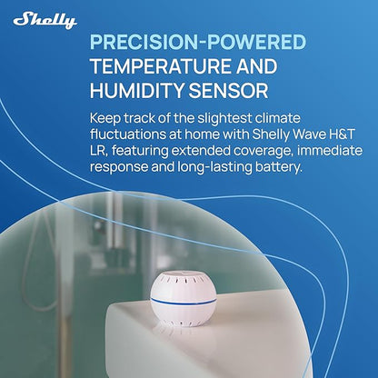 Shelly Wave H&T US White US LR, Z-Wave Long Range Indoor Smart Temperature & Humidity Monitor, Compatible with Alexa, Google Home, SmartThings, Home Assistant, Free Data Storage, Remote Monitoring