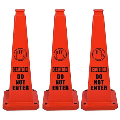 OrangeStar 3-Pack 28" Do Not Enter Cones, Large 4-Sided No Entry Message Safety Cones with Heavy Rubber Base for Indoor Outdoor Use, Traffic Control, Security, Warehouse Safety