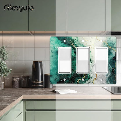 Modern Abstract Lexury Dark Turquoise Teal Blue Gray Marble Textured Light Switch Plate Acrylic Decorative Wall Outlet Cover Switch Plates Wall Plates