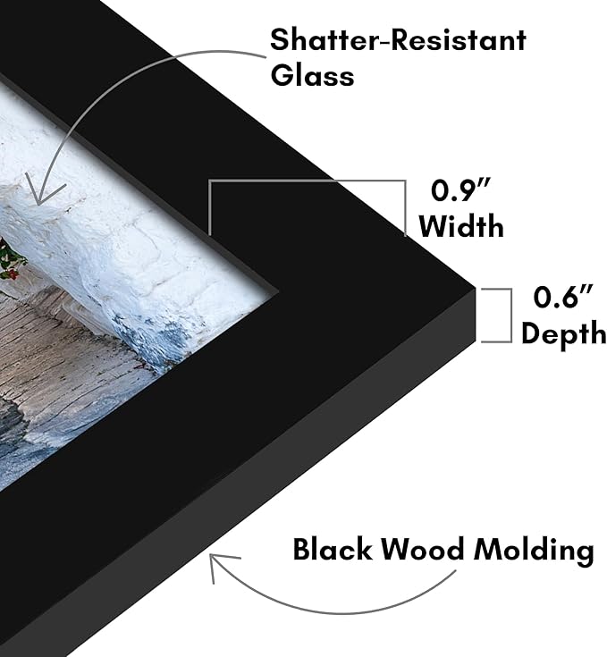 Americanflat 6x8 Picture Frame with Shatter-Resistant Glass - Signature Collection - Gallery-Style Frames Made of Engineered Wood - Photo Frame for Tabletop and Wall Display - Black