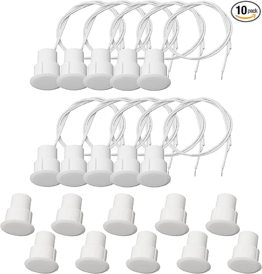 10PCS Recessed Wired Security Window Door Contact Sensor, Normally Closed NC, Door Alarm Magnetic Reed Switch with 2 Wire, ABS White, RC-36
